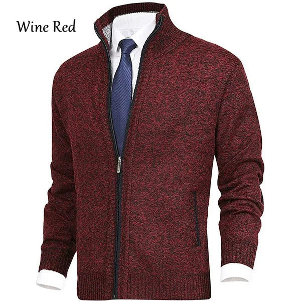 2026 New Men's Solid Color Stand Collar Fashion Cardigan Sweater Knitted Jacket