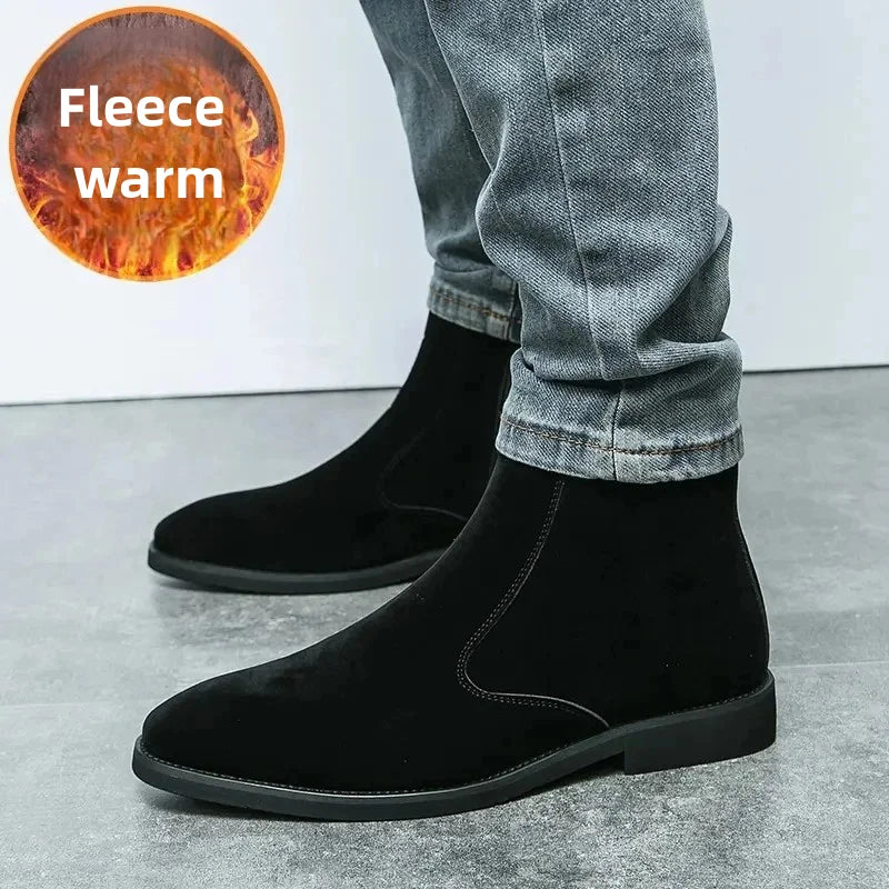 Winter Men Velvet Warm Chelsea Boots British High Top Cowboy Boots European and American Zipper Training Boots Men Sizes 38-46