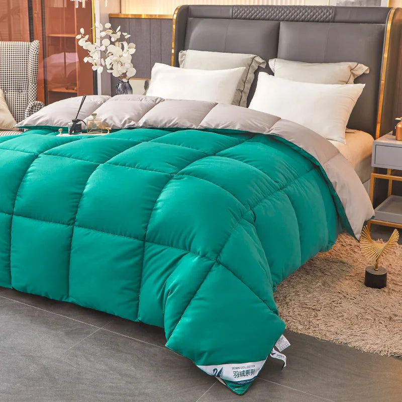 Duvets Quilts for Four Season Dark Green&Grey Lightweight Comforter Down Like Filling Thicken Blanket 150*200*1pc Drop Shipping