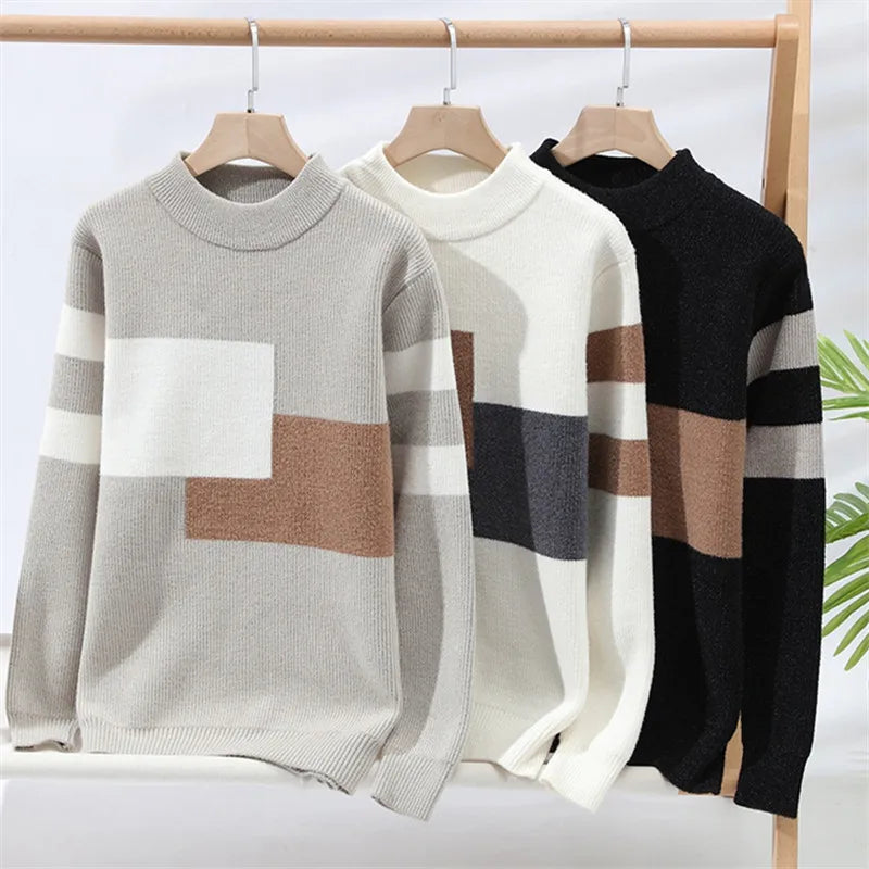 Autumn Winter New Men's Sweater Fashion Patchwork O-Neck Knit Pullovers Men Loose Casual Knitted Sweaters Hip Hop Streetwear Man