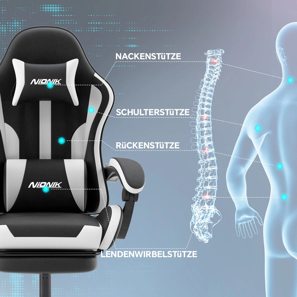 Gaming Chair with Massage Ergonomic Desk Chair Footrest Headrest Rotatable Chair for Office and Gamers
