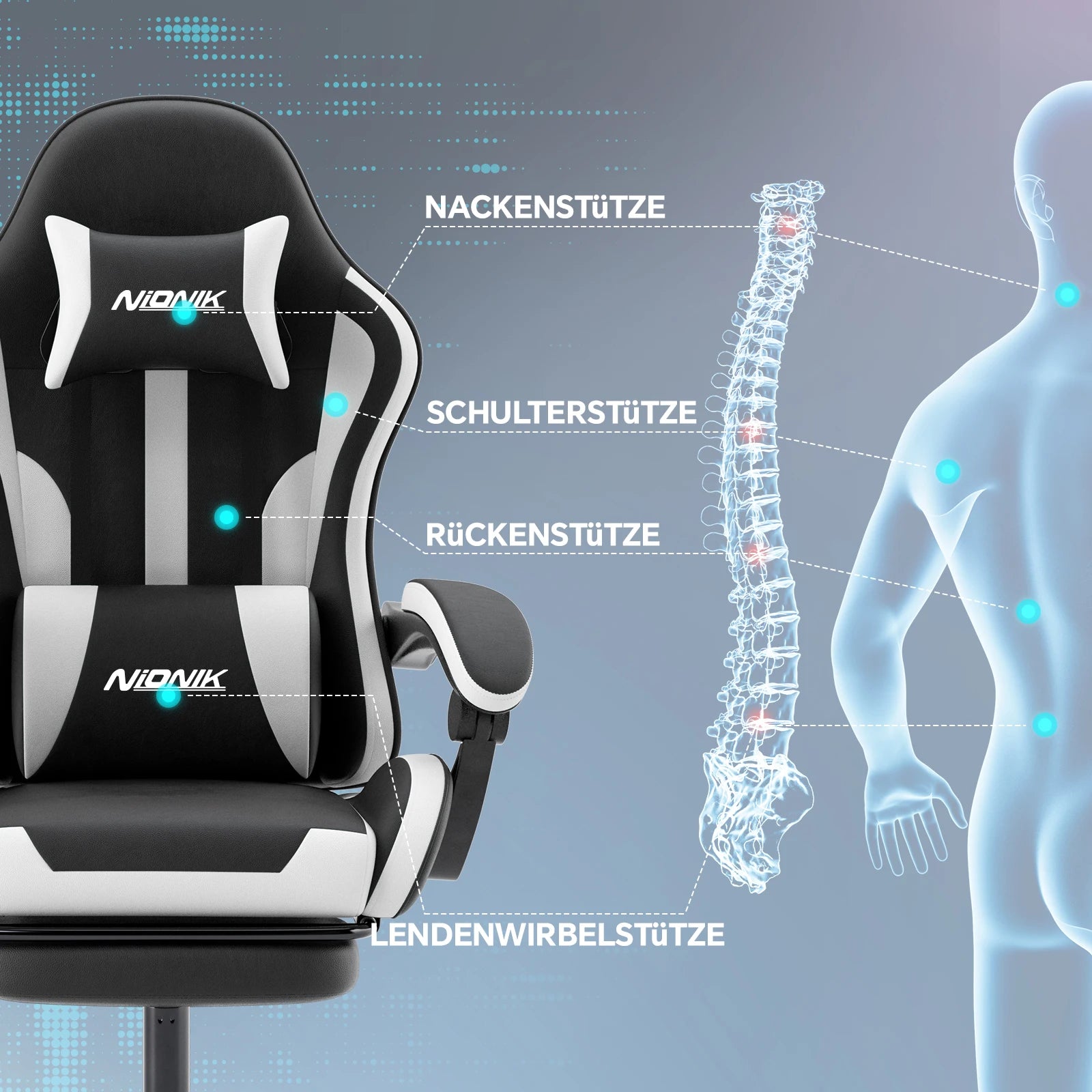 Gaming Chair with Massage Ergonomic Desk Chair Footrest Headrest Rotatable Chair for Office and Gamers