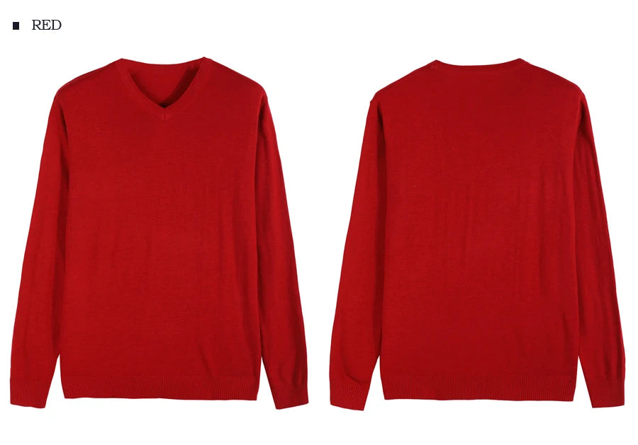 2023 Autumn New Men's V-neck Wool Sweater Business Casual Solid Color Thin Pullover Sweater Brand Clothes Blue Red Black