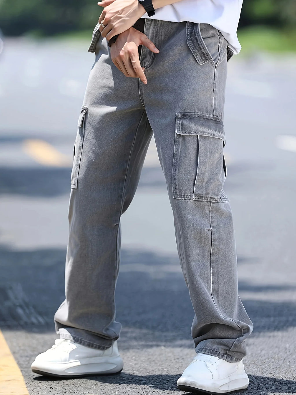 Men's Multi-Pocket Denim Work Pants, Straight-Leg Jeans, Lumberjack Work Pants, Large-Capacity Pocket Jeans
