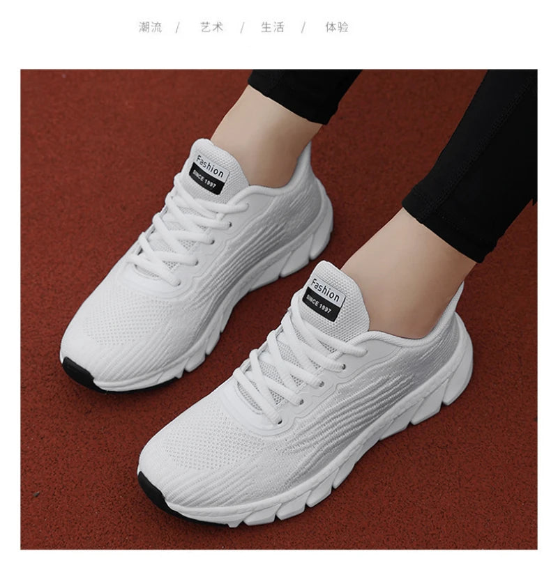 Spring Flying Knitted Breathable Running Shoes Sports Women Casual Shoes Soft Sole Couples Men And Women Small White Shoes