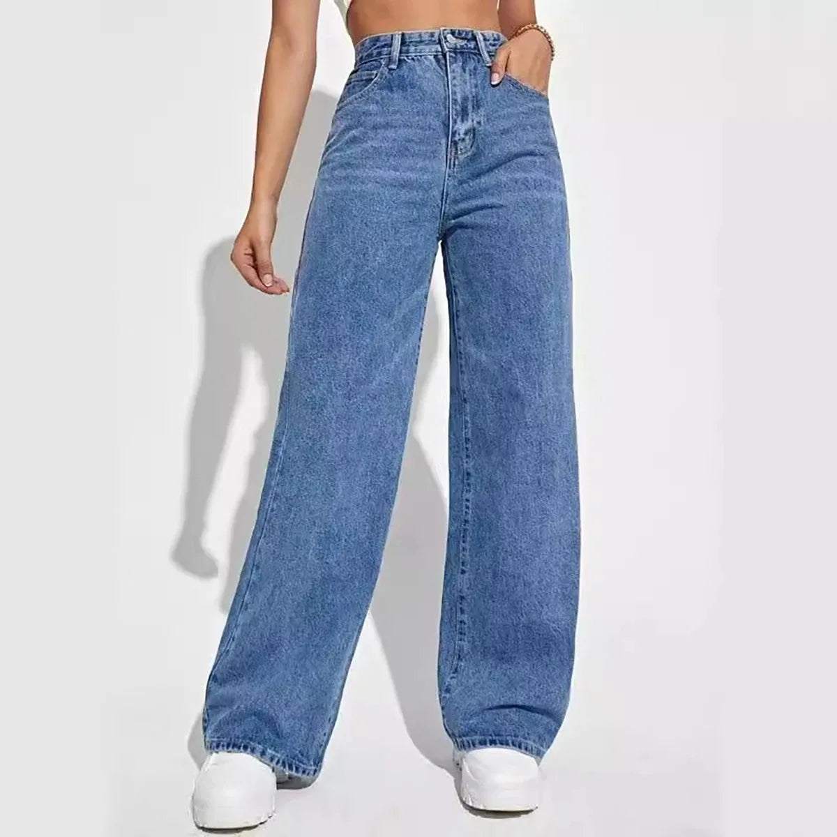 Fashion Retro Blue Jeans Women Y2K High Street Baggy Straight Pants