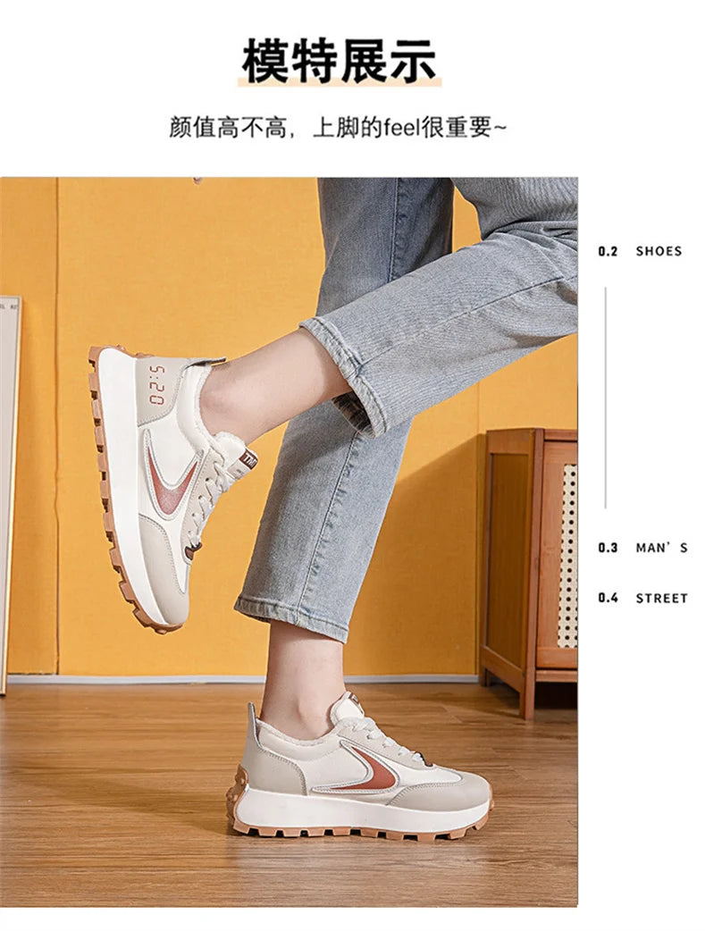 Autumn Winter Chunky Sneaker Women Retro Running Shoes Fashion Casual Fabric Breathable Height Increased Platform Shoes