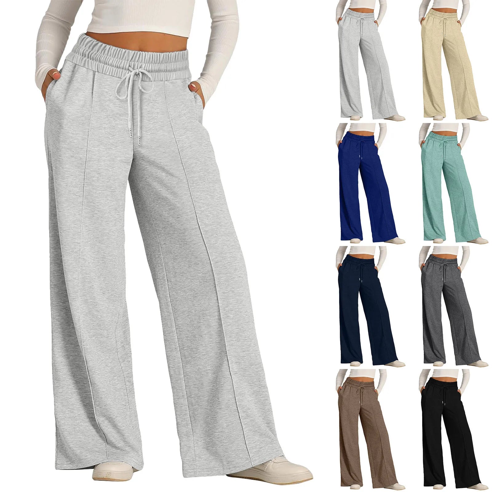 Tie Pants for Women Summer Casual Loose Wide Leg Trousers Jumpsuit Casual Spaghetti Strap Stretchy Long Pant Sports Sweatpants