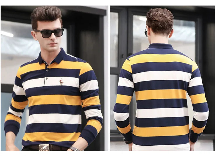 New Autumn Winter Polo Shirt High Quality Brand Cotton Men's Polo Shirt Business Casual Striped Solid Shirt Polo Men Clothing