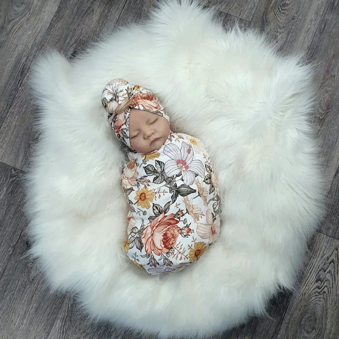 3pc Set Baby Swaddle Wrap for Newborns with Floral Headband