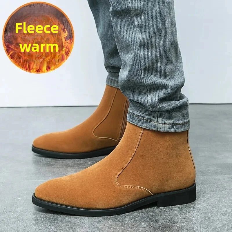Winter Men Velvet Warm Chelsea Boots British High Top Cowboy Boots European and American Zipper Training Boots Men Sizes 38-46