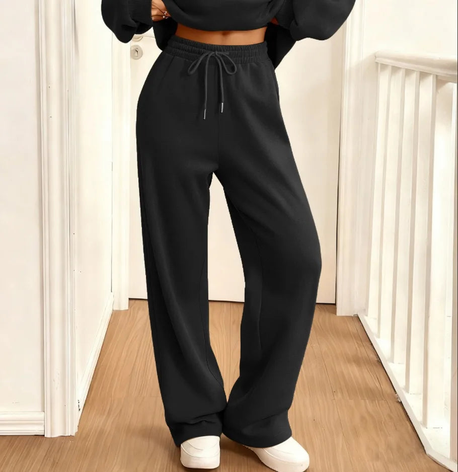 Classic Women's Fleece Lined Wide Straight Leg Sweatpants Winter Warm Casual Jogger Sports Trousers Bottom Daily Comfort Fit