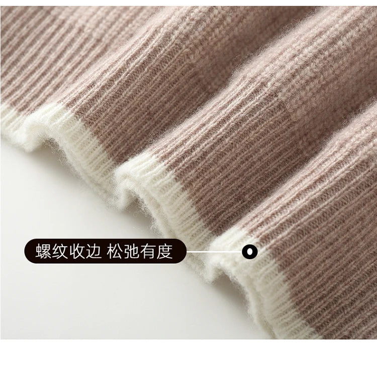 100% Pure Wool Men's Round Neck Thick Pullover Sweater - Youth Knitted Cashmere Sweater with Bottom