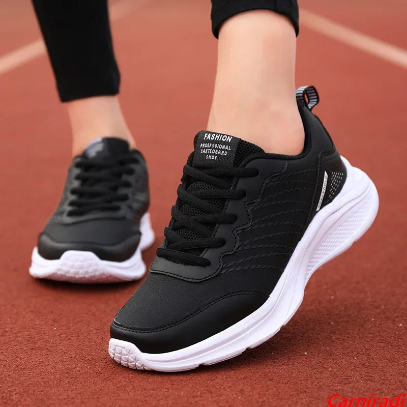 Leather Waterproof Sports Fitness Running Shoes Women Comfort Flat Big Size 35-42 Casual Sneakers Ladies Non-slip Jogging Shoes