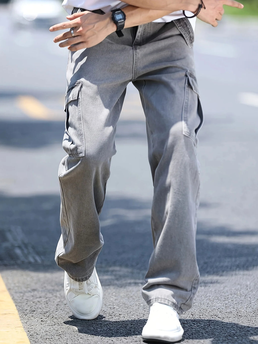 Men's Multi-Pocket Denim Work Pants, Straight-Leg Jeans, Lumberjack Work Pants, Large-Capacity Pocket Jeans
