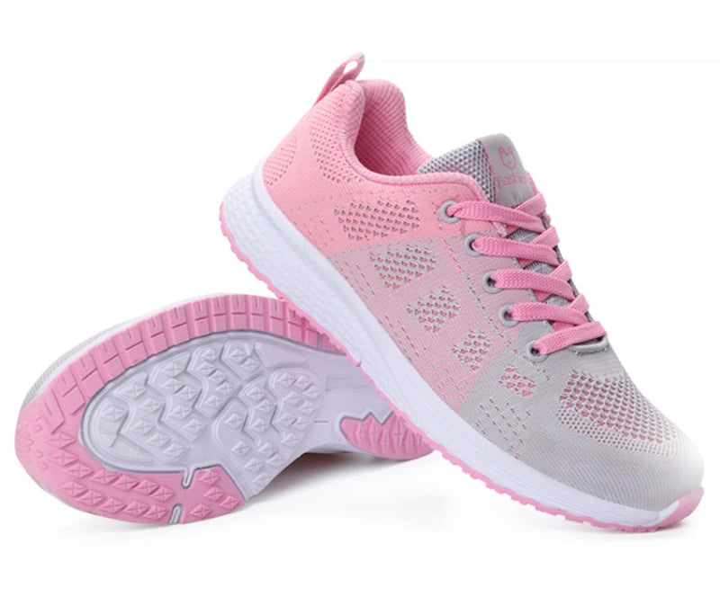 Spring Flying Knit Shoes Korean Casual Student Versatile Lace-Up Mesh Women's Sports Shoes Forrest Gump Comfort