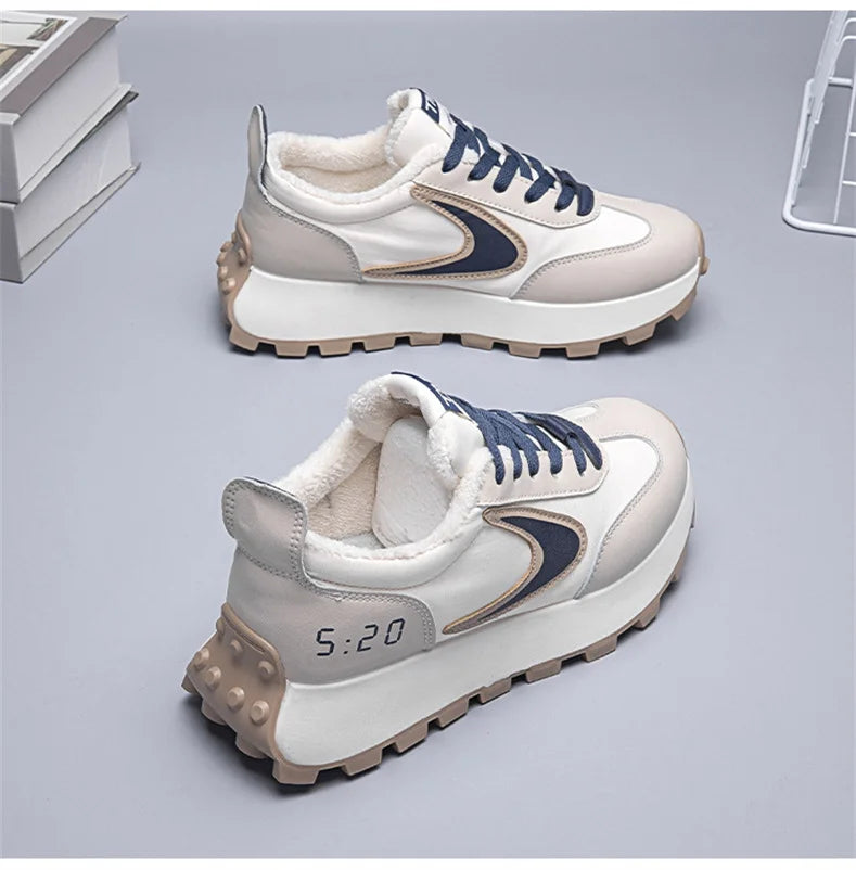 Autumn Winter Chunky Sneaker Women Retro Running Shoes Fashion Casual Fabric Breathable Height Increased Platform Shoes