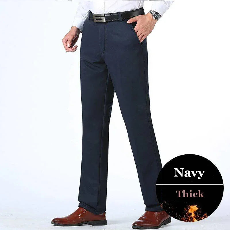 100% Cotton Spring Summer Middle-aged Cargo Trousers Men's Straight Slacks High Waists Thin Thick Breathable Male Suit Pants