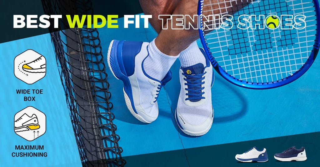 FitVille Men's Tennis Shoes Wide Version 2E Professional Training Sports Shoes Breathable Non-Slip Rackets With Arch Support