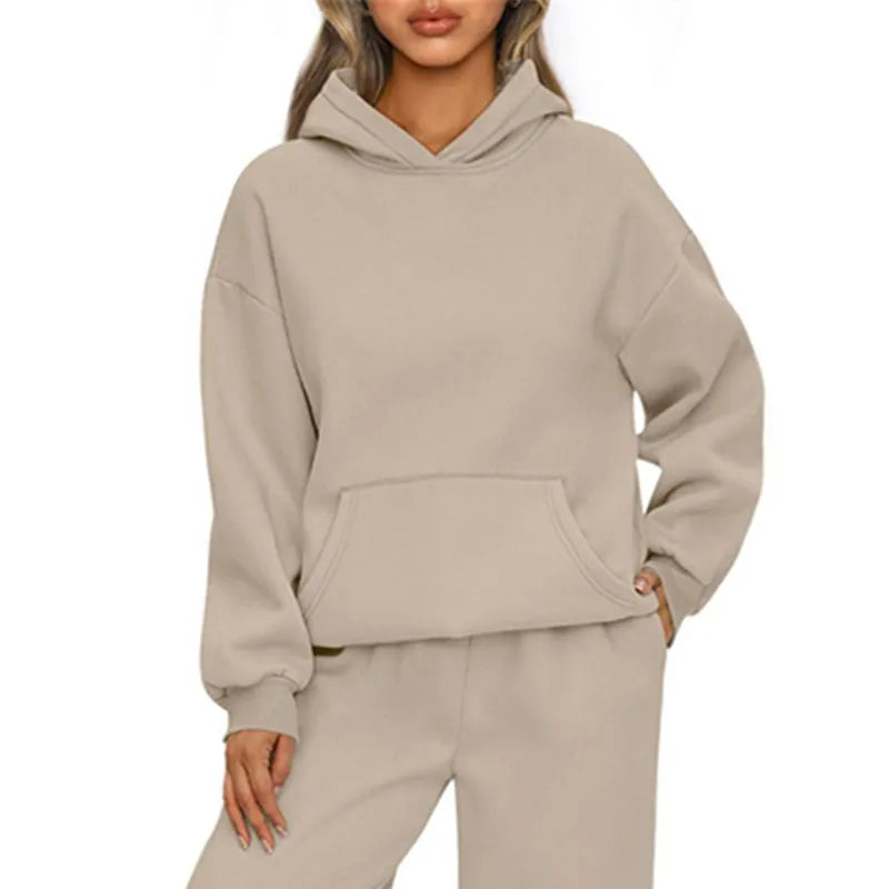 Autumn Winter Casual Sports Hoodie Sweatshirt Solid-Color Long-Sleeve Women's Fashion Loose Hoodie Women's Tops Pullover