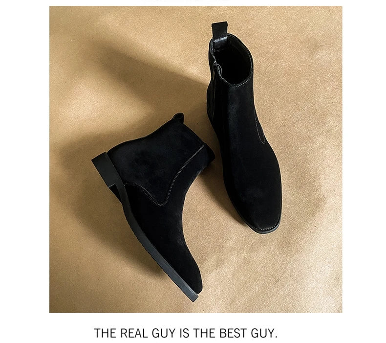 New Arrival Nubuck Suede Leather Boots Men High Top Trend Retro Boots Personality Fashion Mens Casual Chelsea Winter Ankle Boots