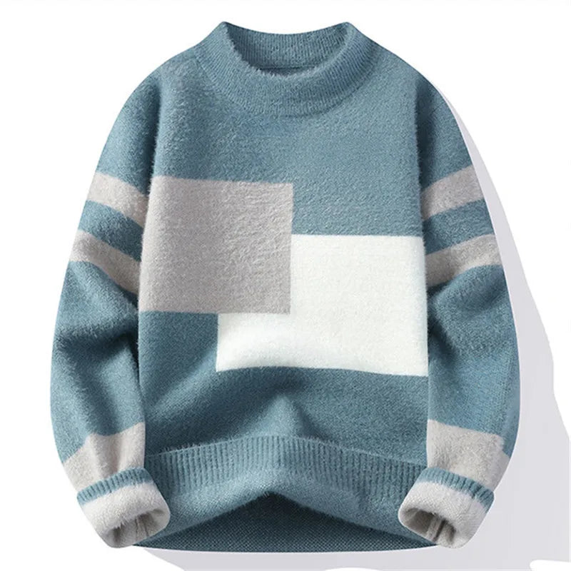Autumn Winter New Men's Sweater Fashion Patchwork O-Neck Knit Pullovers Men Loose Casual Knitted Sweaters Hip Hop Streetwear Man