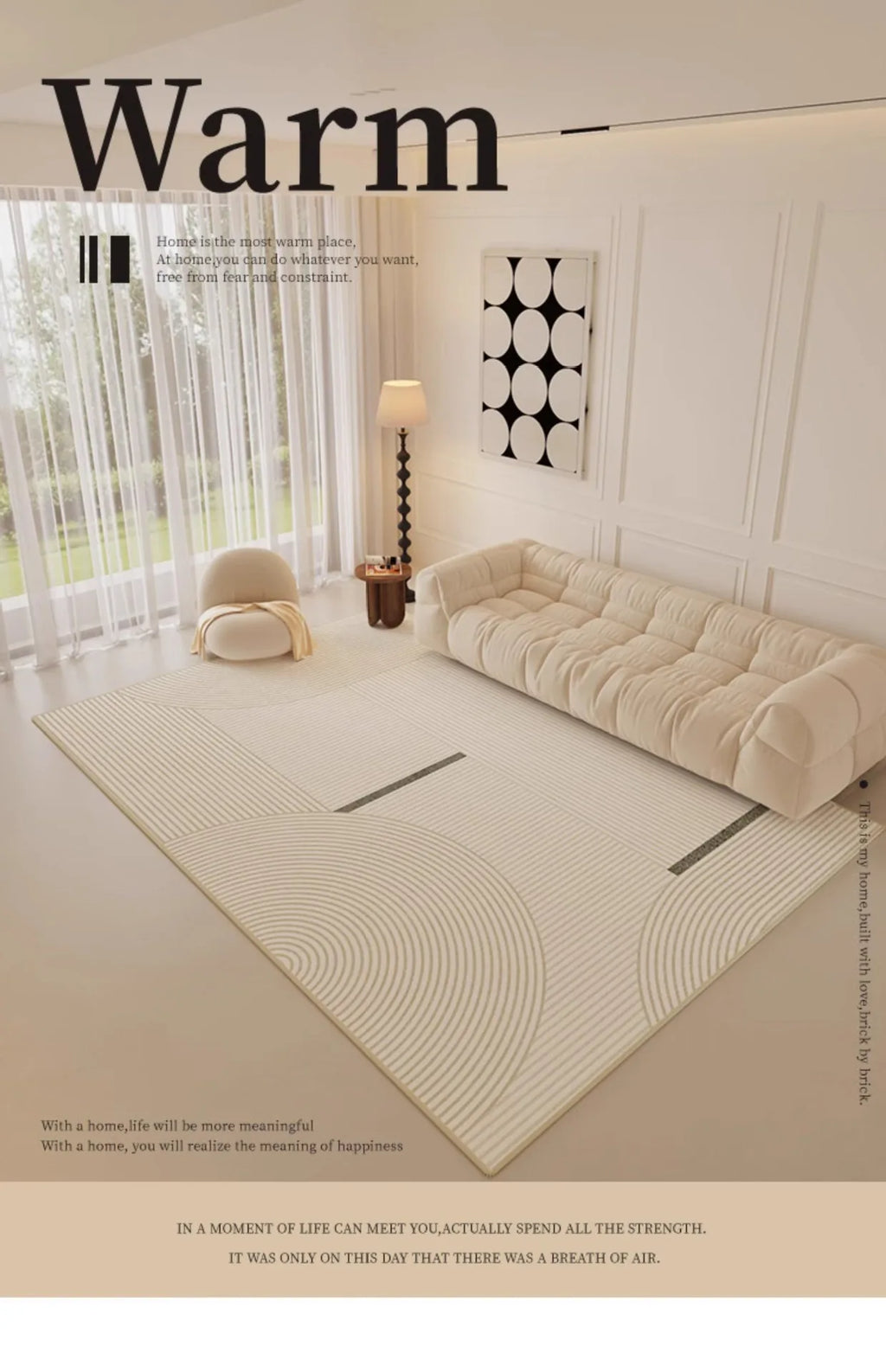 Luxury Minimalist Living Room Carpet Cream Color Large Area Rug for Sofa Bedroom Home Decor