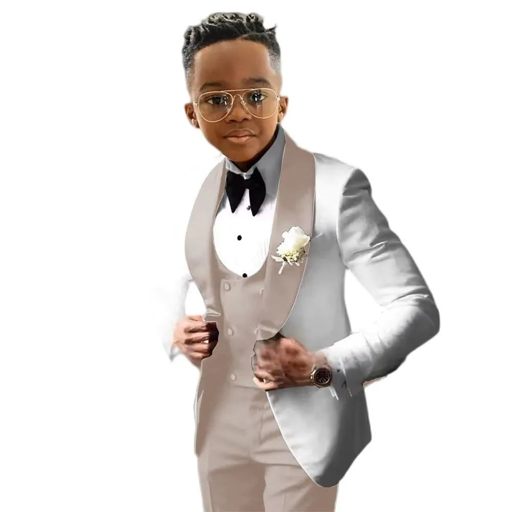 Handsome Solid Boys Suit 3 piece Suit Big kids Custom Suits 2-18 Years Old Wedding Tuxedos Blazer Vest Pants Set for Boys