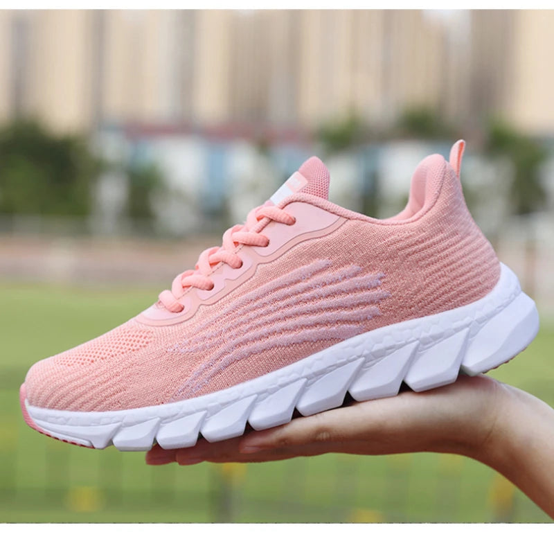 Spring Flying Knitted Breathable Running Shoes Sports Women Casual Shoes Soft Sole Couples Men And Women Small White Shoes