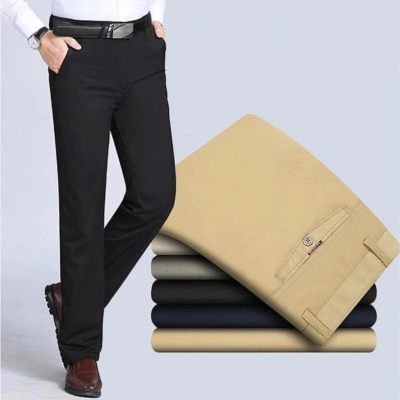 100% Cotton Spring Summer Middle-aged Cargo Trousers Men's Straight Slacks High Waists Thin Thick Breathable Male Suit Pants