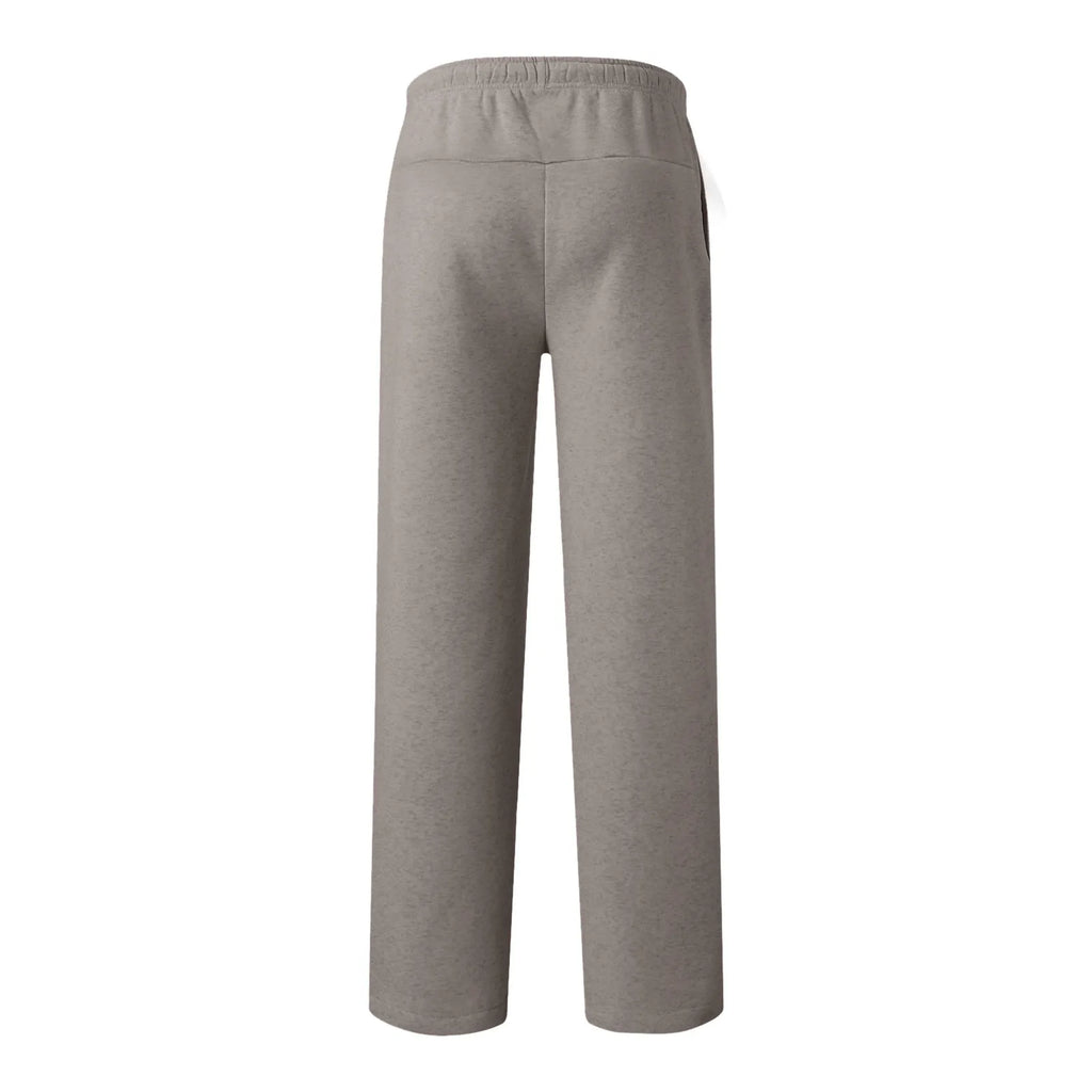 Women New Elastic Waist Pants with Side Pockets Fleece Lined Thick Wide Leg Sweatpants Pure Color Straight Cut