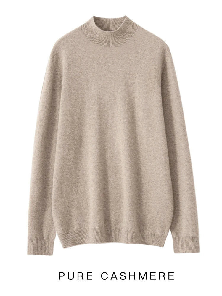 New Men's 100% Merino Wool Mock Neck Pullover Soft Warm Jumpers Quality Cashmere Sweater Casual Smart Knitwear Basic Tops Clothing