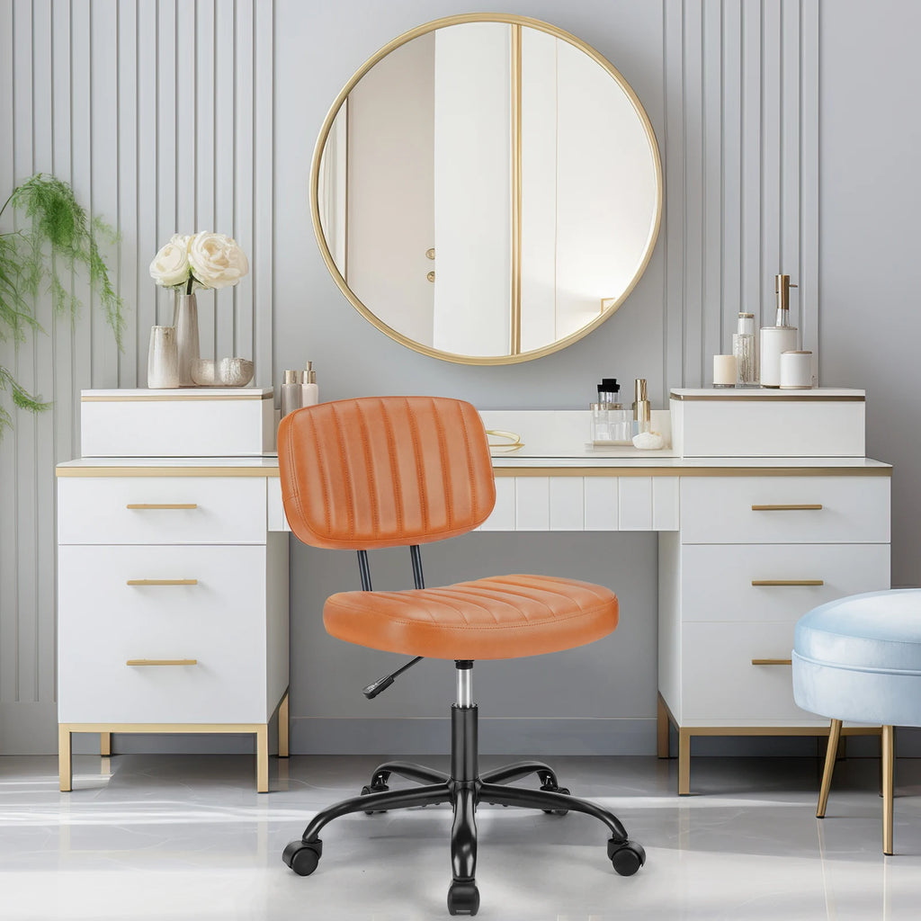 JHK Armless Office Desk Chair with Back Lumbar Support, Height Adjustable PU Leather Computer Chair with 360° Swivel Rolling Wheels
