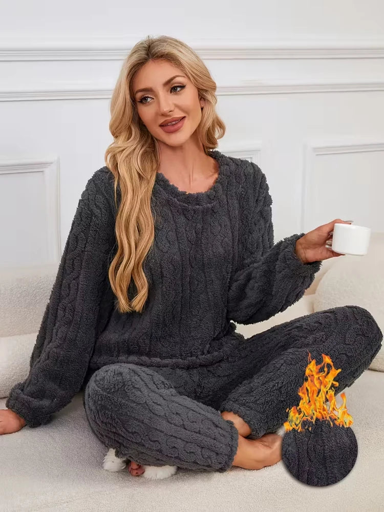 Two-Piece Warm Pajama Set, Thick Coral Velvet Home Wear
