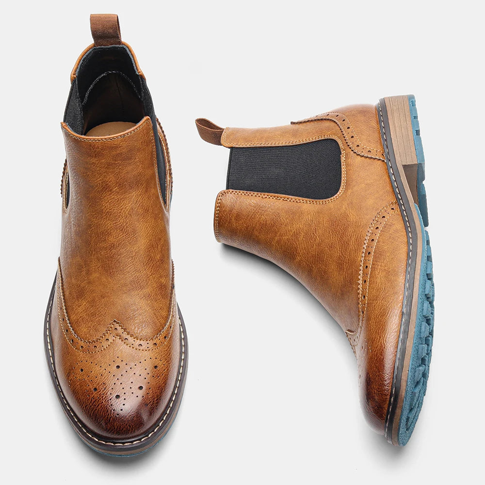 2026 Classic Red Wine Chelsea Boots for Men Fashionable Men Boots Casual Men Ankle Boots