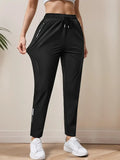 Women's High-Elasticity Ice Silky Fiber Casual Pants Quick-Dry with Zipper Pockets Adjustable Drawstring Waist Lightweight