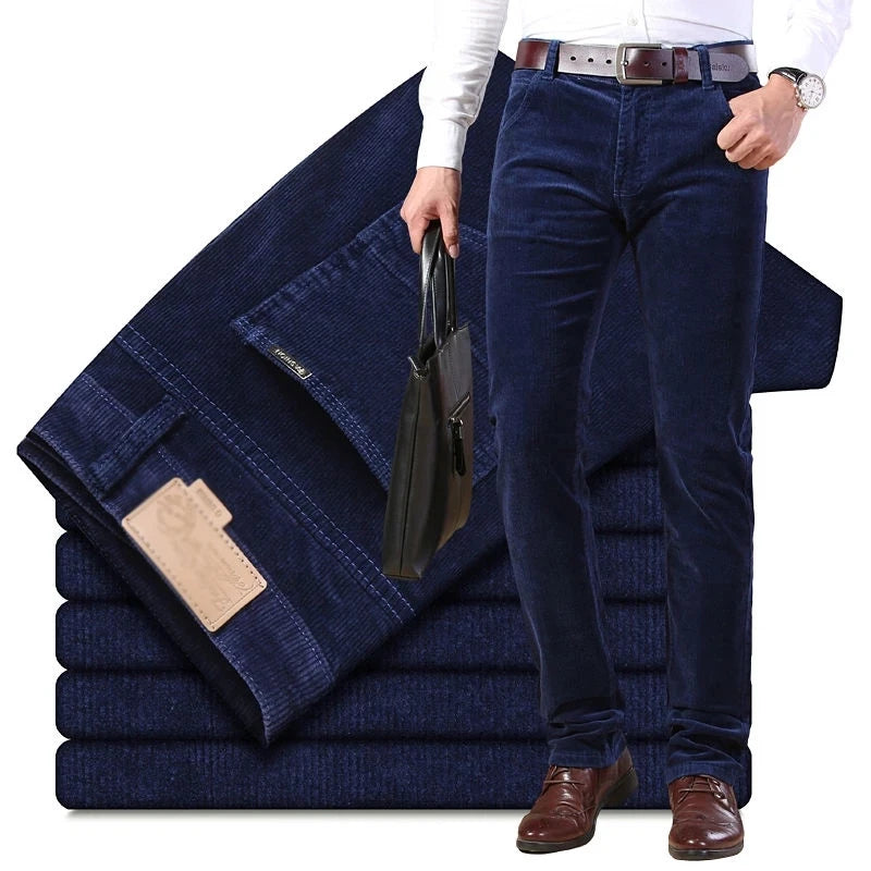 Autumn Winter Men's Thick Warm Corduroy Pants Fleece Trousers Casual Business Style Long Jeans for Men