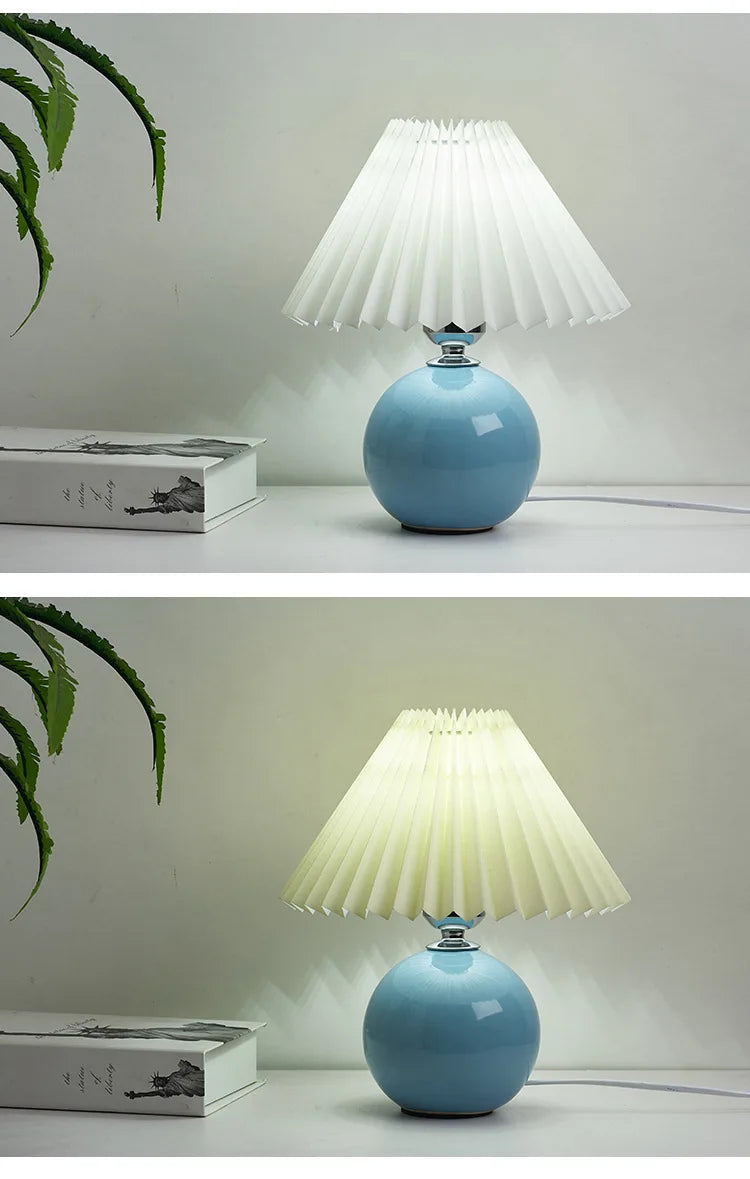 Nordic Girl Room Decorated with Pleated Desk Light Fixtures Korean-style Folding Table Lampshade Cozy Bedroom Bedside Lamp