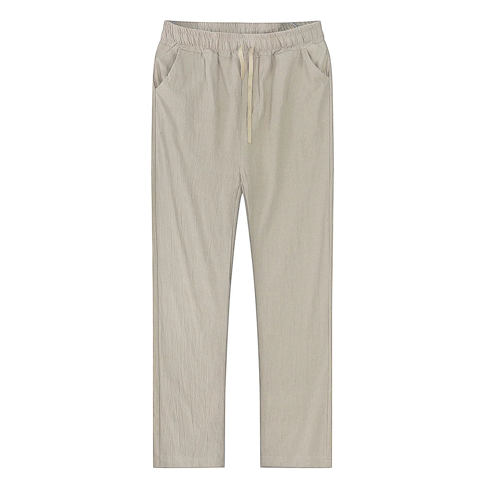 Men's Cotton Linen Pants - Breathable Solid Color Trousers for Fitness and Streetwear (Sizes S-3XL)