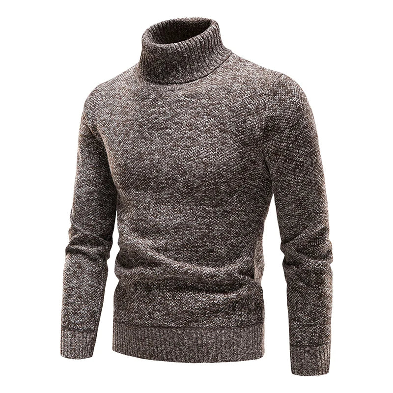 Autumn Winter Fleece Sweater for Men - Thicker Turtleneck Warm Pullover Slim Fit Clothing - Luxury Brand Black Brown Jumpers - Elastic