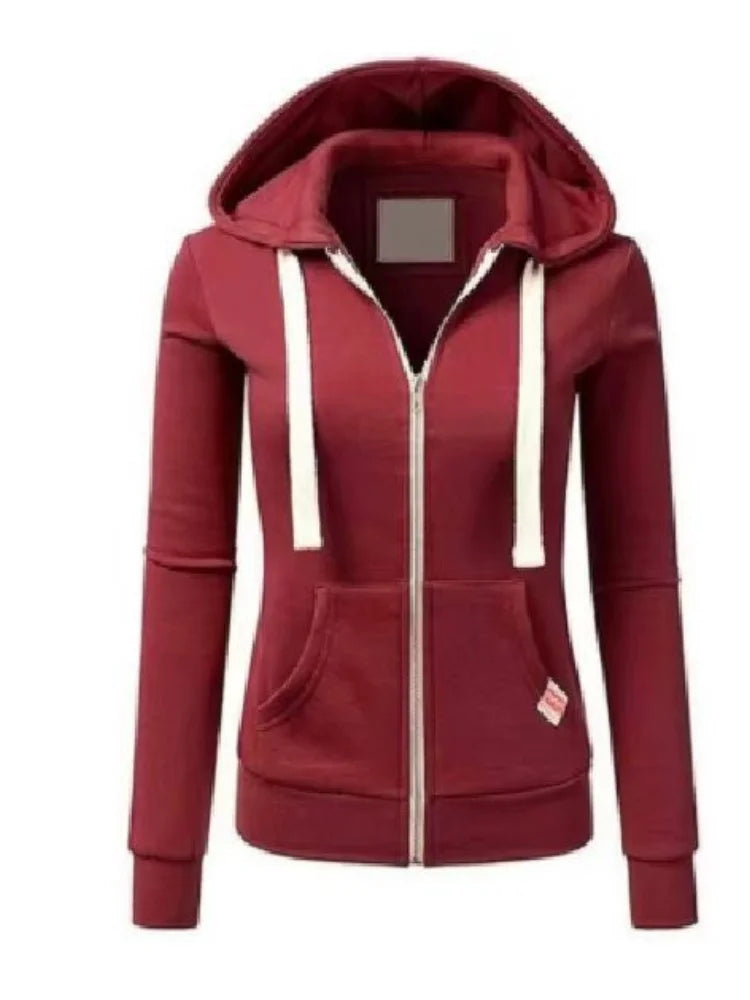 Autumn and Winter Hooded Sweatshirt for Women's Casual Streetwear - Zipper Sports Shirt, Long Sleeved Jacket, Hoodie Top