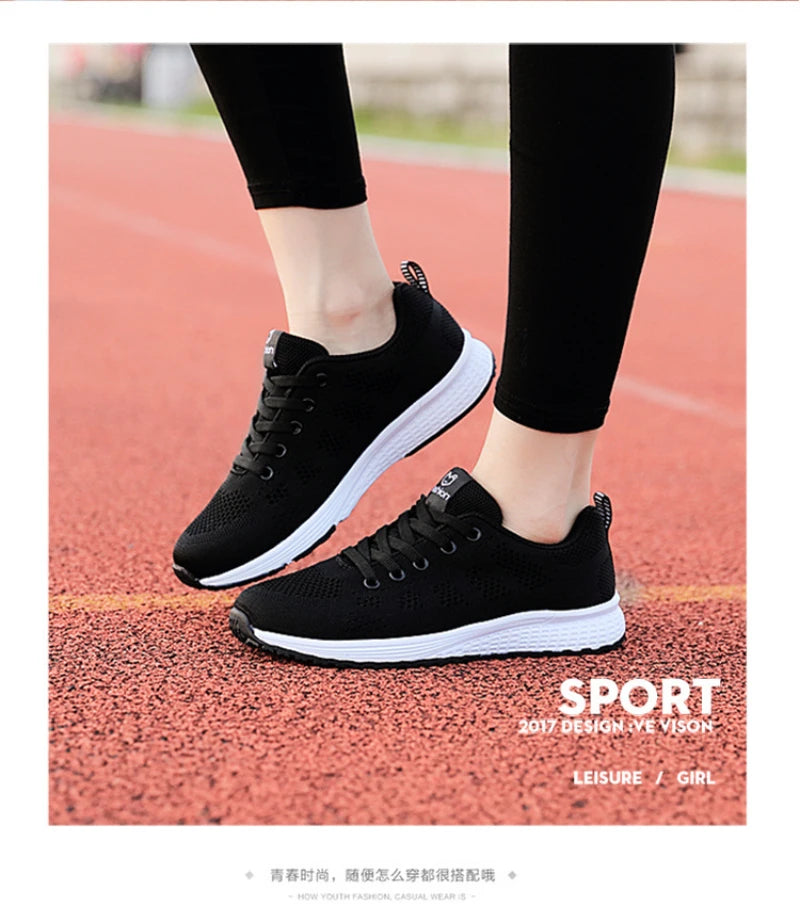 Spring Flying Knit Shoes Korean Casual Student Versatile Lace-Up Mesh Women's Sports Shoes Forrest Gump Comfort