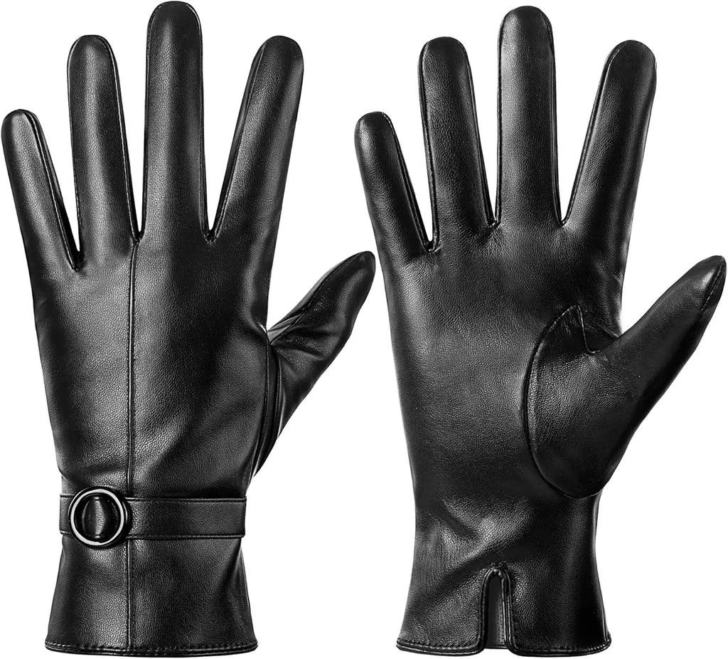 Women's Winter Leather Gloves Touchscreen Warm Driving Lambskin Gloves Cold Weather Fashion