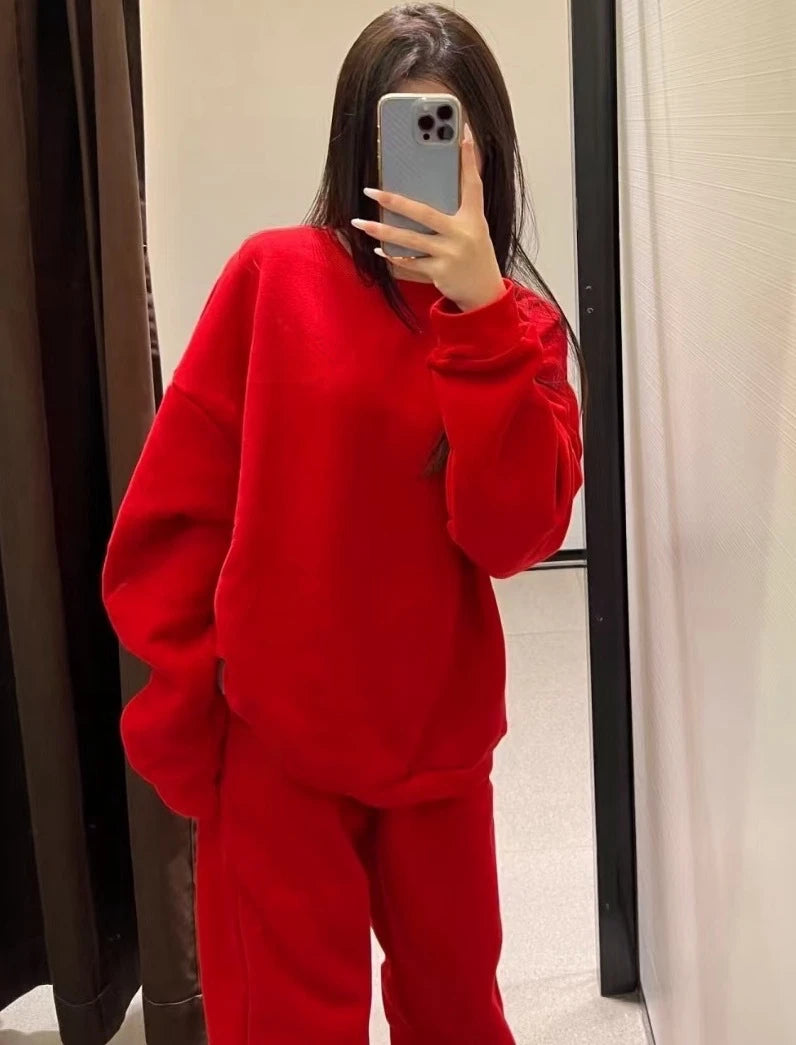 Women Oversized Crewneck Sweatshirt Classic Solid Color Loose Fit Long Sleeve Casual Sports Pullover Comfortable Basic Top Daily