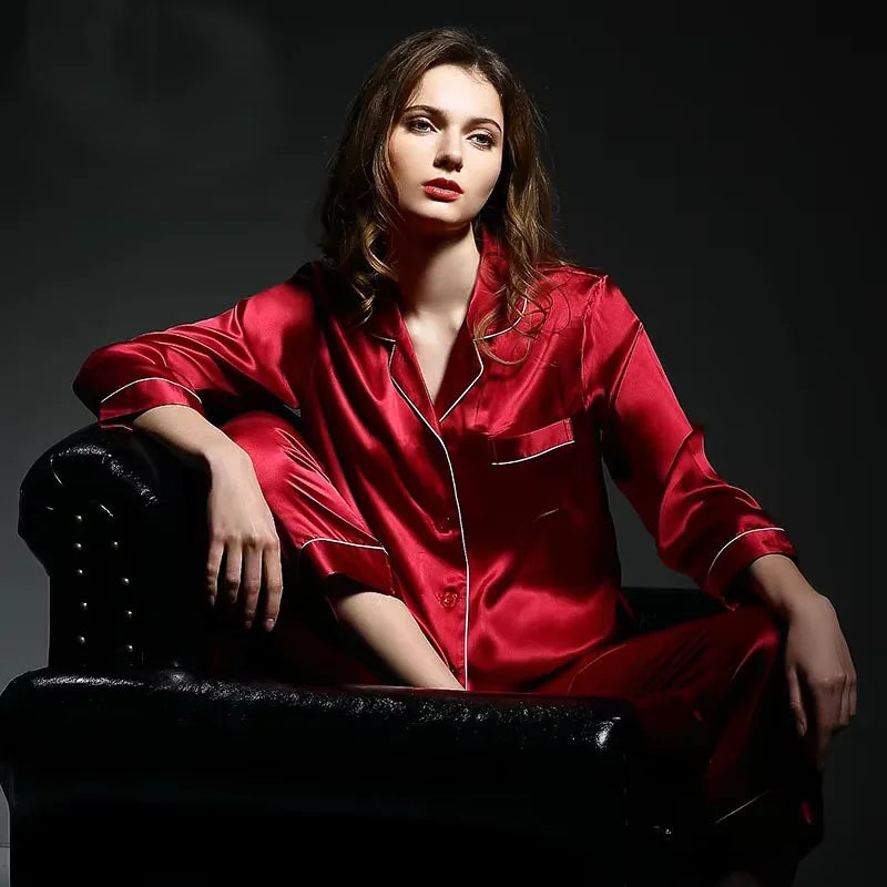 6A Factory Brand 100% Mulberry Silk Pajamas Women Set Summer Autumn Spring Winter Long-sleeved Two-piece Set Silk Sleepwear Gray