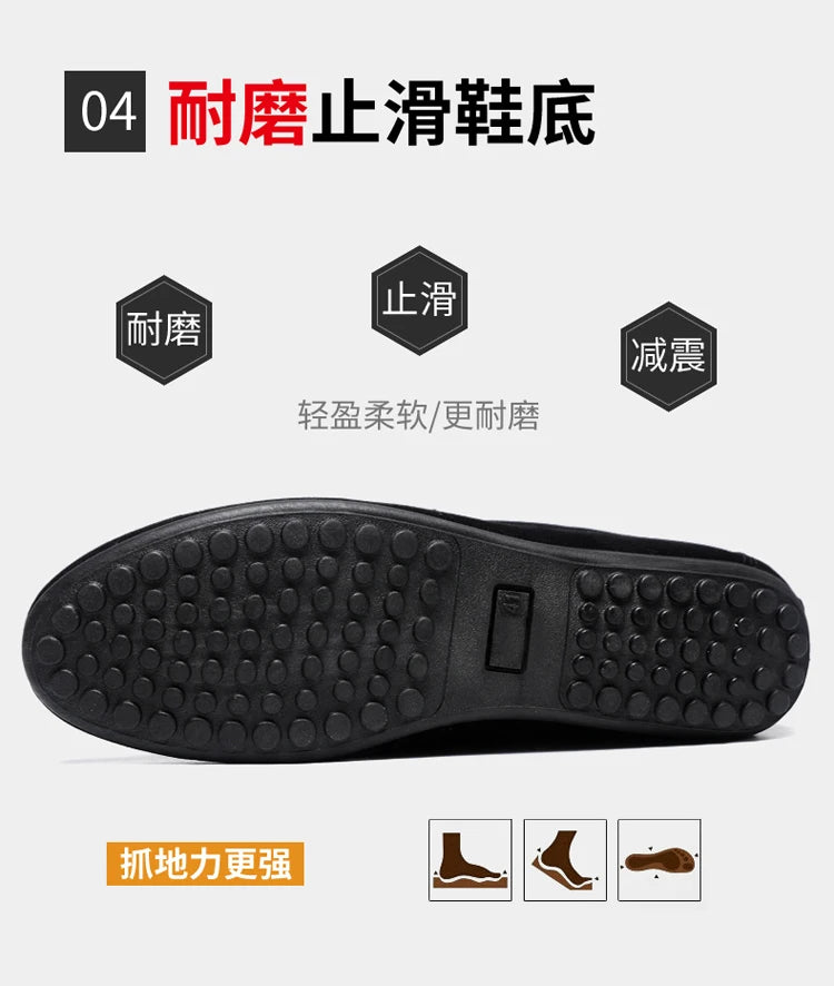 2025 Autumn Deer Leather Casual Men's Shoes Versatile Comfortable Work Shoes Driving Loafers Black, Grey, Khaki Three-Colour