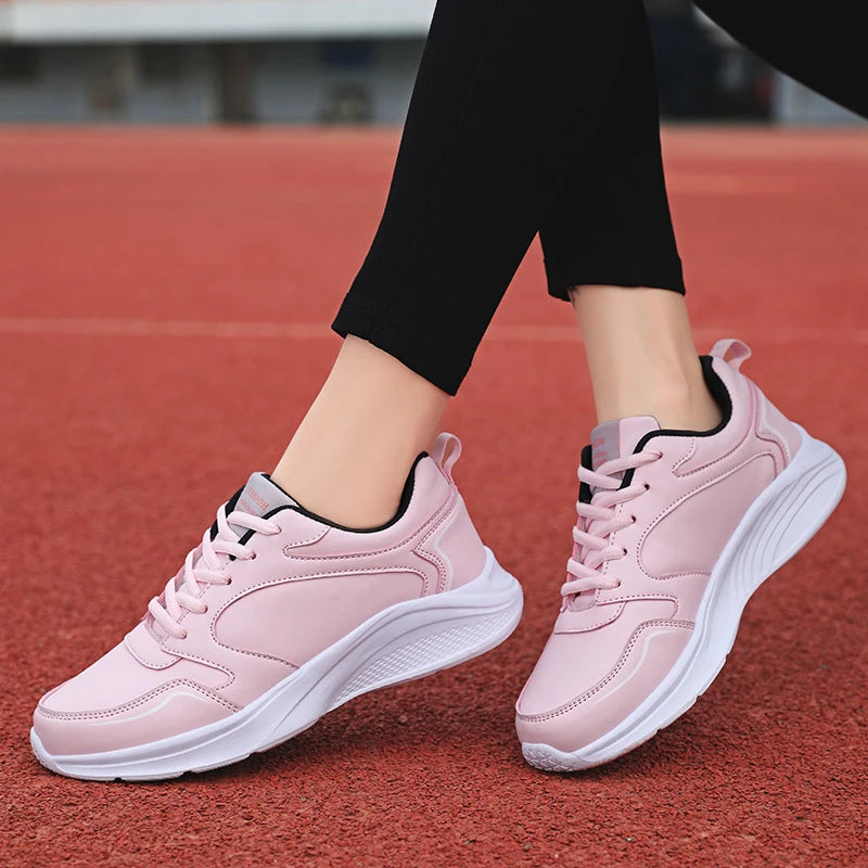 Autumn and Winter Leather Outdoor Running Shoes for Women Flat Sports Casual Shoes for Women White Shoes Large Size Travel