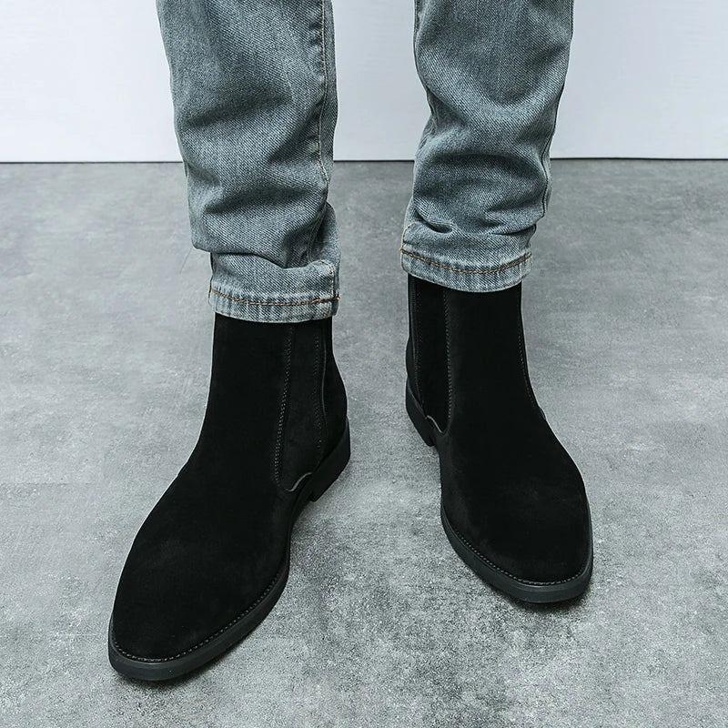 Winter Men Velvet Warm Chelsea Boots British High Top Cowboy Boots European and American Zipper Training Boots Men Sizes 38-46