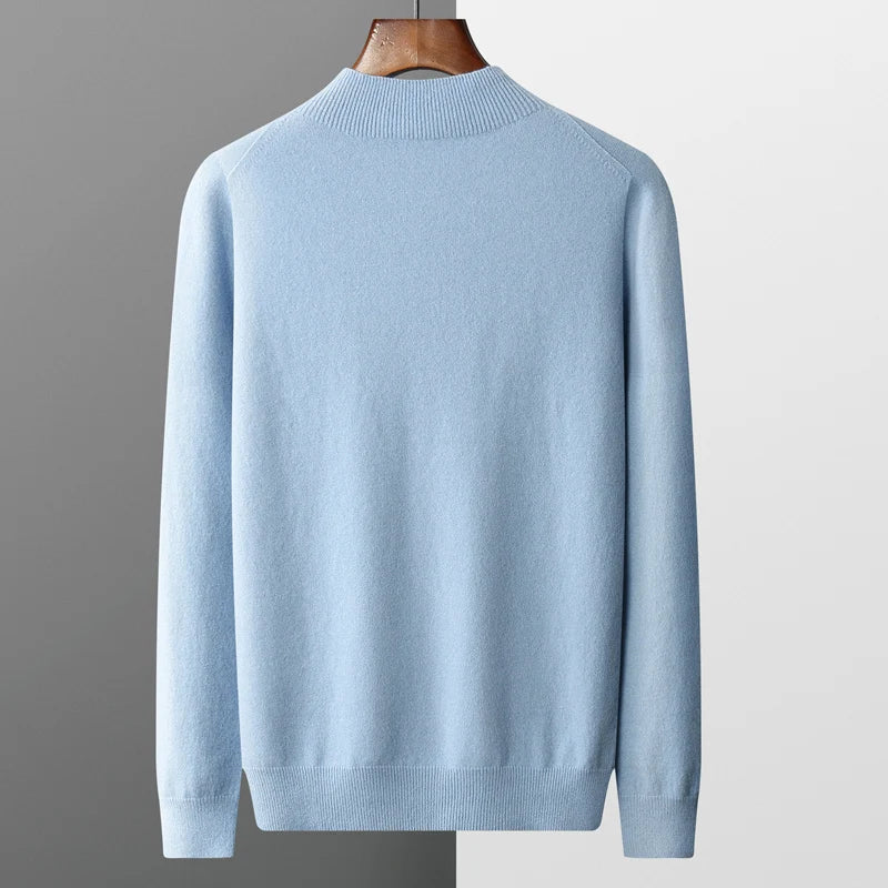 100% Pure Wool Cashmere Sweater Men's Half Turtleneck Pullover Casual Fashion Thickening Top Knitting Sweater