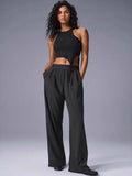 Women Casual Yoga Pants Quick Dry Straight Leg Lightweight Summer Trousers with Reflective Logo Soft Comfortable Activewear